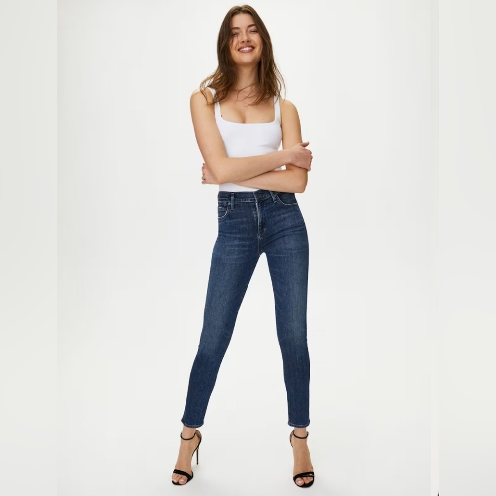 Citizens Of Humanity Rocket High Rise Dark Blue Skinny Jeans Lightly Distressed